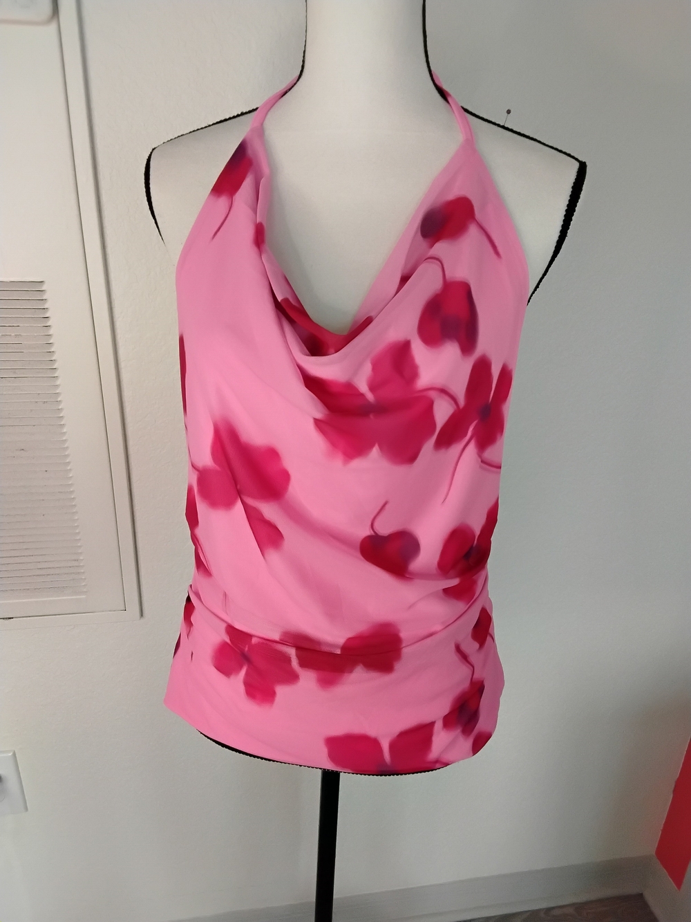Pink Floral Cowl Halter Camisole